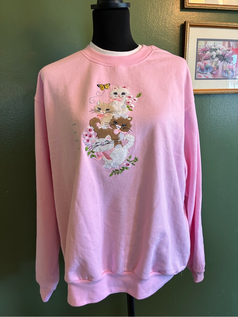 Cracker Barrel stacked cats  pink pullover fleece NWT size Large